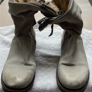 A.S.98 Taupe Leather Boots with Folded Design